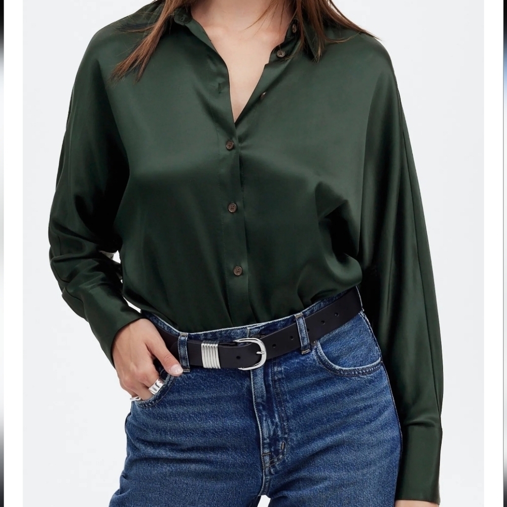Madewell Relaxed Dolman Satin Button-up Shirt